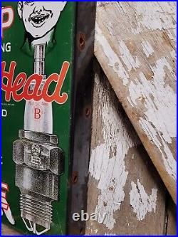 Vintage Red Head Porcelain Sign Flange Spark Plugs Automobile Car Truck Parts