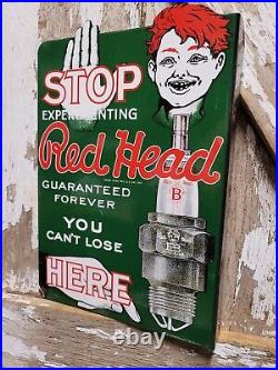 Vintage Red Head Porcelain Sign Flange Spark Plugs Automobile Car Truck Parts