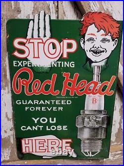 Vintage Red Head Porcelain Sign Flange Spark Plugs Automobile Car Truck Parts