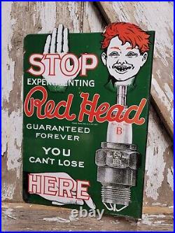 Vintage Red Head Porcelain Sign Flange Spark Plugs Automobile Car Truck Parts