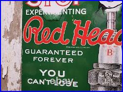 Vintage Red Head Porcelain Sign Flange Spark Plugs Automobile Car Truck Parts