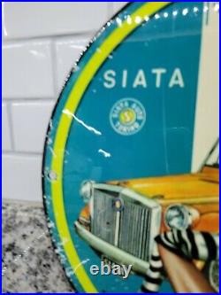 Vintage Siata Porcelain Sign Automobile Car Parts Gas Oil Service Garage Repair
