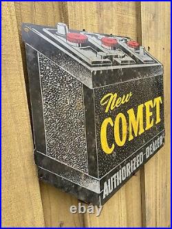 Vintage Sign Comet Auto Parts Battery Dealer Metal Gas Oil Truck Car Collectable