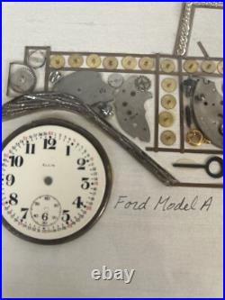 Vintage Signed GIRARD Ford Model A Car From Watch Parts Matted& Framed