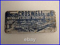 Vintage Steel Advertising License Plate Used Rare Original Croswell Michigan