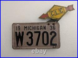 Vintage Sunoco Advertising Plate Topper on Original 1936 Michigan License Plate