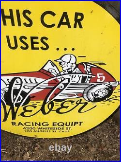 Vintage Weber Racing Equipment parts? Porcelain sign large Display 30 Race Car