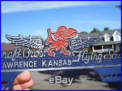 Vintage nos 40s KANSAS Jayhawk Ashcraft Flying service license plate topper gm
