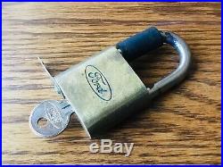 Vtg FORD MOTOR CO. SPARE TIRE LOCK withKEY 1970s Bronco brass padlock accessory