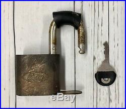 Vtg Ford Motor Co. Spare Tire Brass Padlock Lock withKey 1970s Bronco Accessory