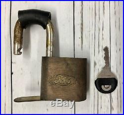 Vtg Ford Motor Co. Spare Tire Brass Padlock Lock withKey 1970s Bronco Accessory